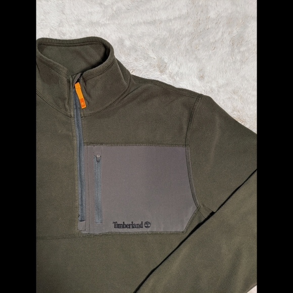 Timberland 1/2 Zip Green Men's Fleece Sweater | L - Picture 2 of 7
